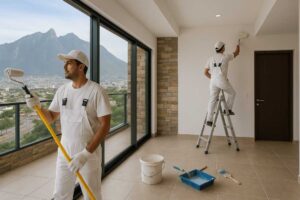 Pintores pintando una casa en la colonia primavera monterrey