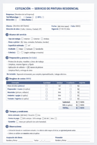 Ejemplo de una hoja de presupuesto para un servicio de pintura